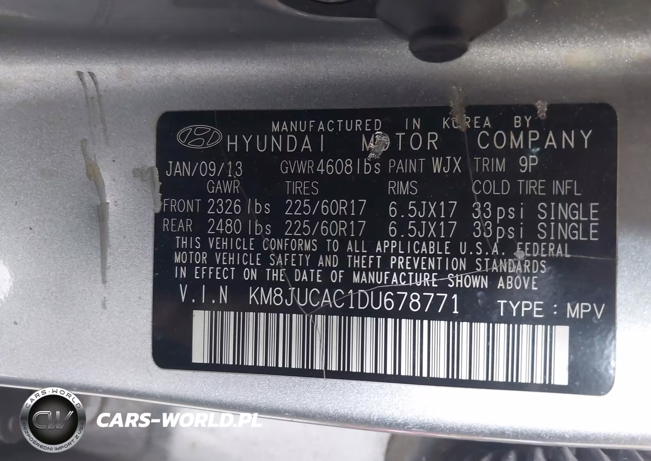 2013 Hyundai Tucson Gls VIN:KM8JUCAC1DU678771 - 9