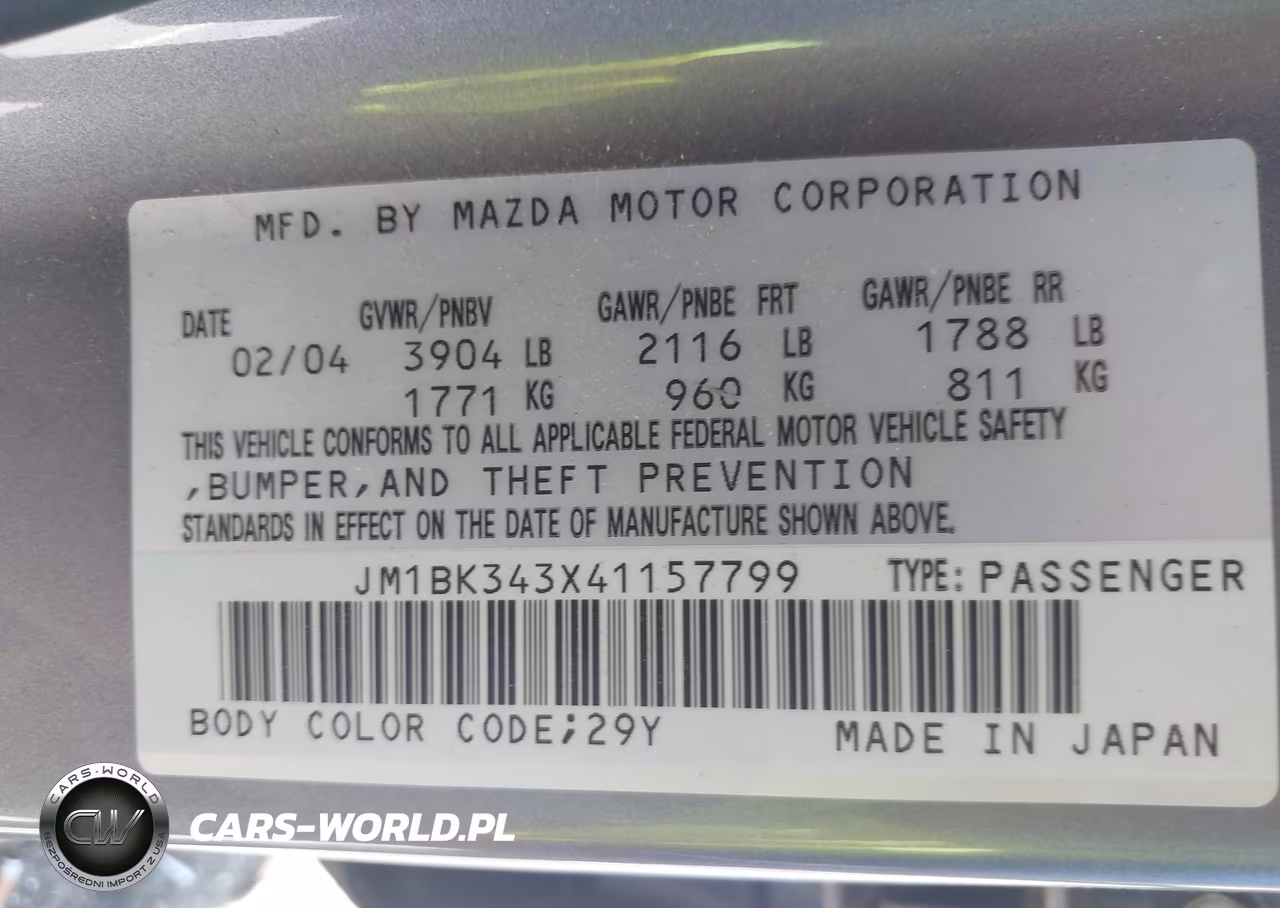 2004 Mazda Mazda3 S VIN:JM1BK343X41157799 - 9