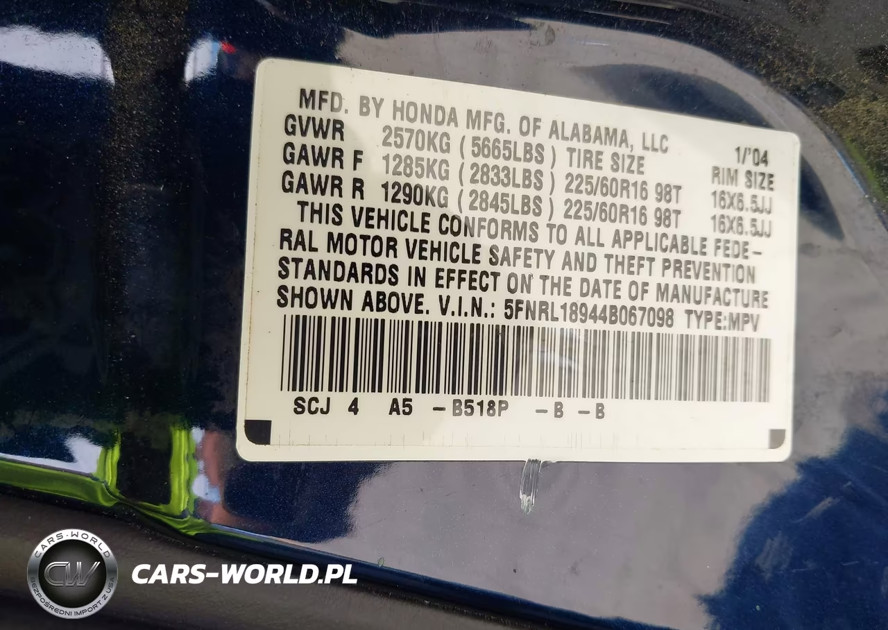 2004 Honda Odyssey Ex-L VIN:5FNRL18944B067098 - 9