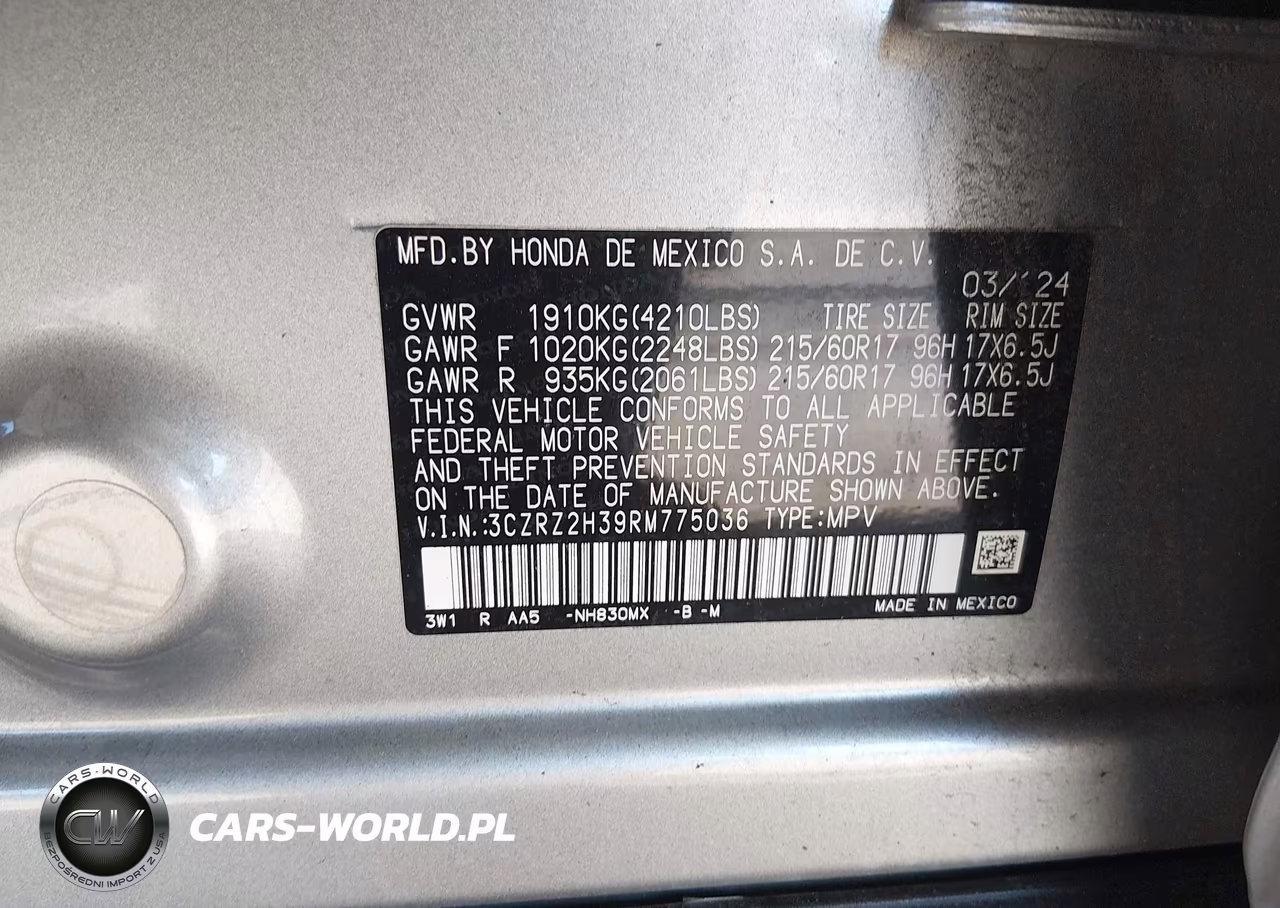 2024 Honda Hr-V Awd Lx VIN:3CZRZ2H39RM775036 - 9