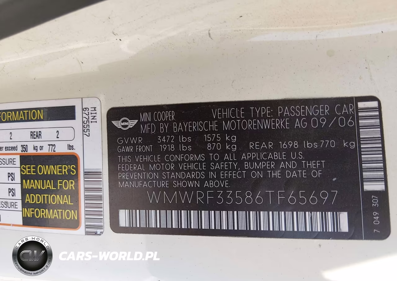 2006 Mini Cooper VIN:WMWRF33586TF65697 - 8