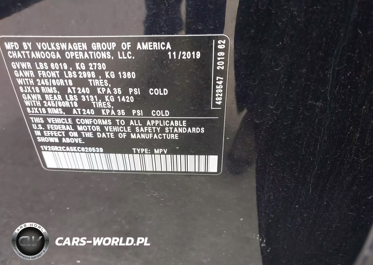 2019 Volkswagen Atlas 3.6L V6 S VIN:1V2GR2CA5KC620539 - 9