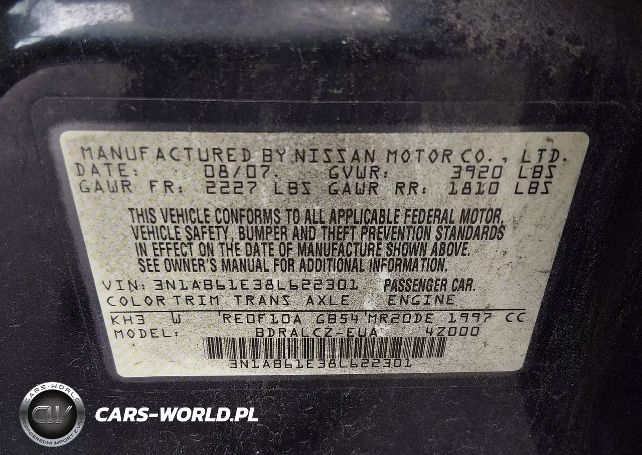 2008 Nissan Sentra 2.0 VIN:3N1AB61E38L622301 - 9