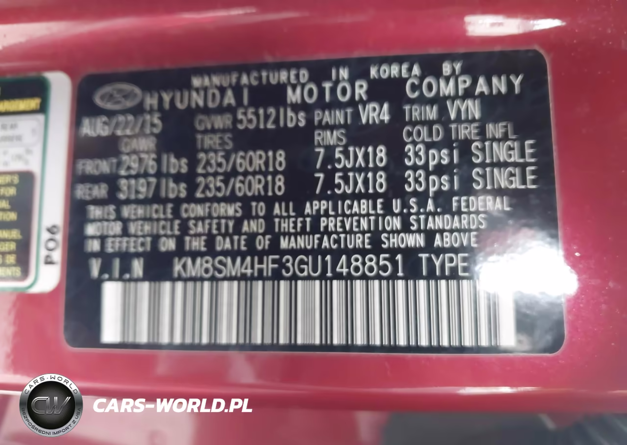 2016 Hyundai Santa Fe Se VIN:KM8SM4HF3GU148851 - 9