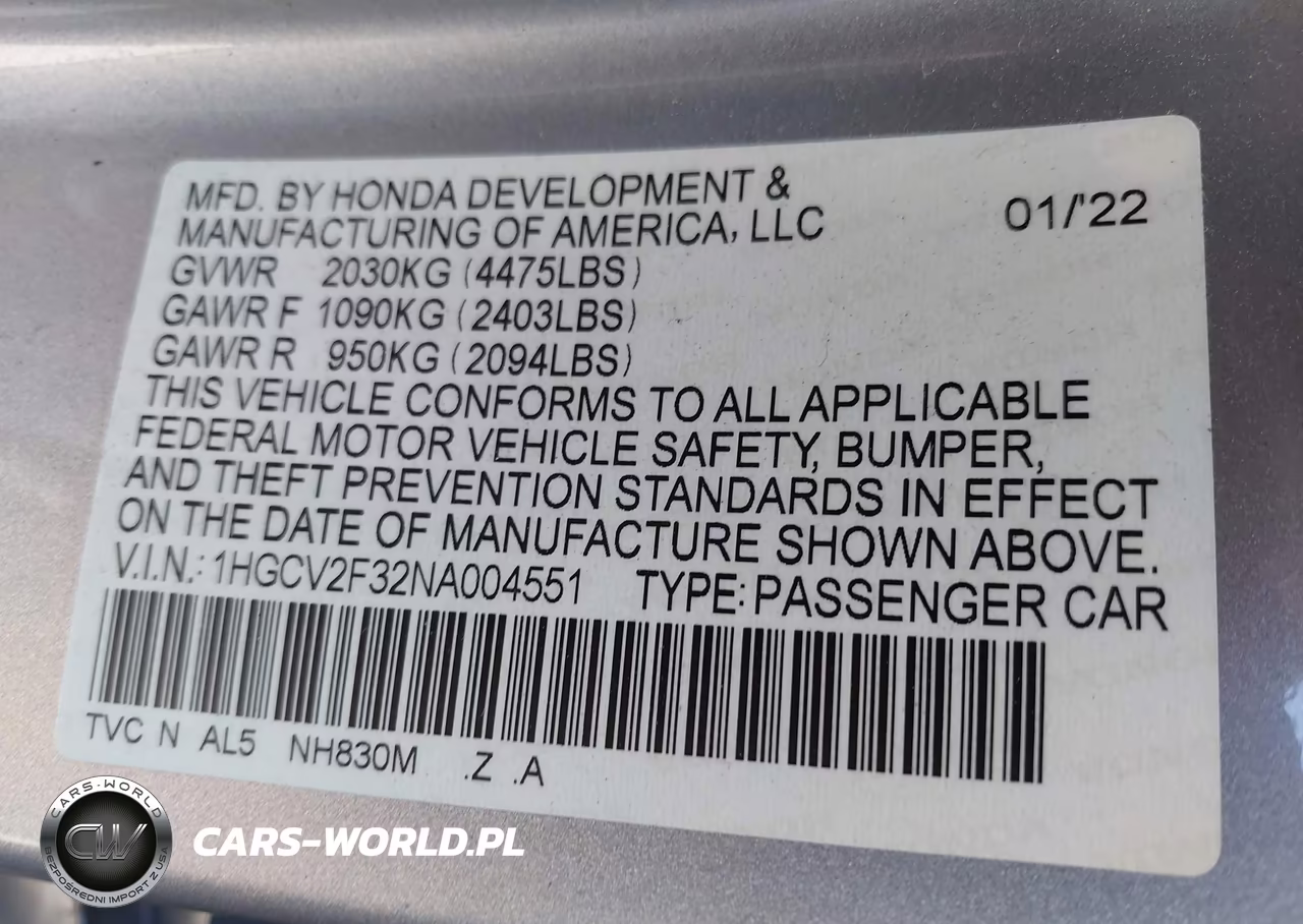 2022 Honda Accord Sport 2.0T VIN:1HGCV2F32NA004551 - 9