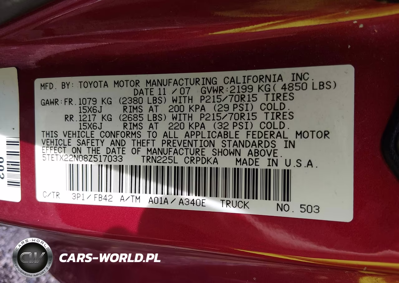 2008 Toyota Tacoma VIN:5TETX22N08Z517033 - 9