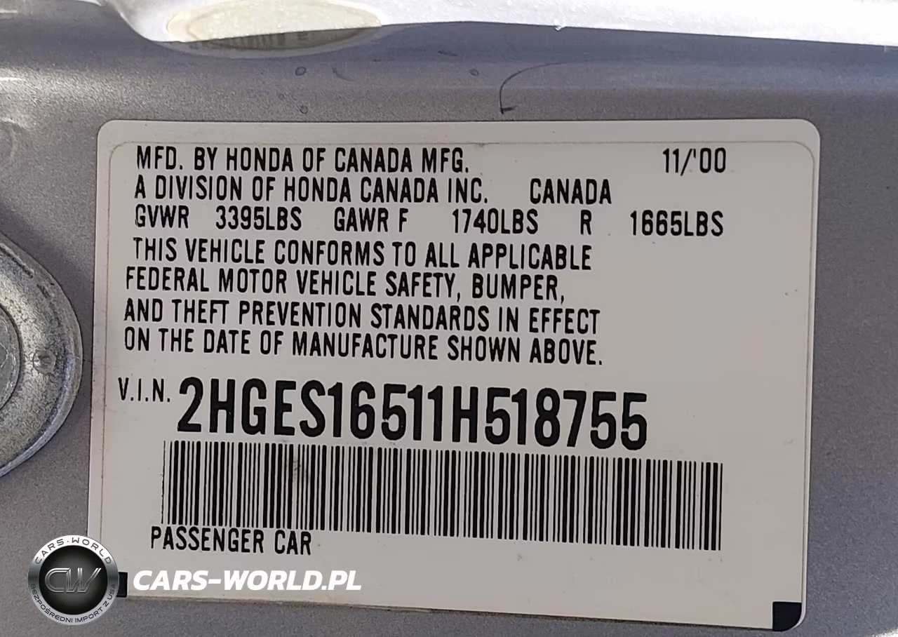 2001 Honda Civic Lx VIN:2HGES16511H518755 - 9