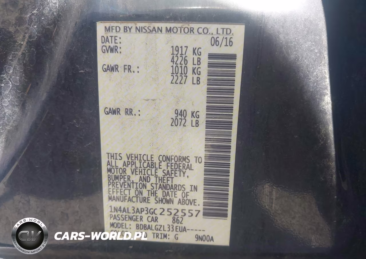 2016 Nissan Altima 2.5-2.5 S-2.5 Sl-2.5 Sr-2.5 Sv VIN:1N4AL3AP3GC252557 - 9