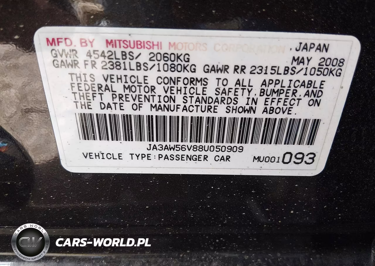 2008 Mitsubishi Lancer Evolution Mr VIN:JA3AW56V88U050909 - 9