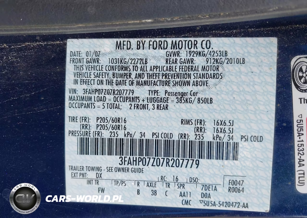 2007 Ford Fusion Se VIN:3FAHP07Z07R207779 - 9