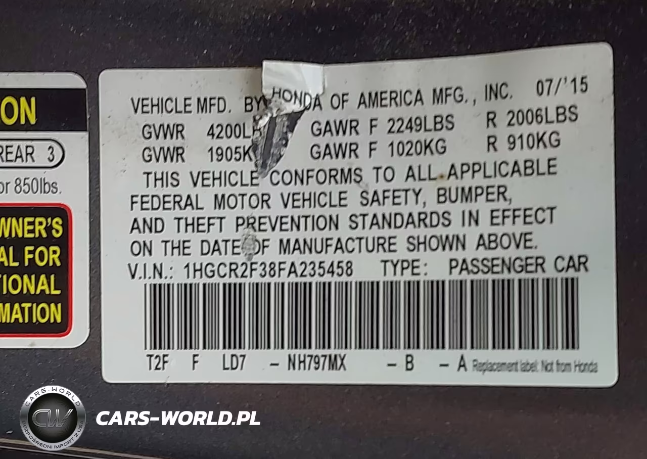 2015 Honda Accord Lx VIN:1HGCR2F38FA235458 - 9