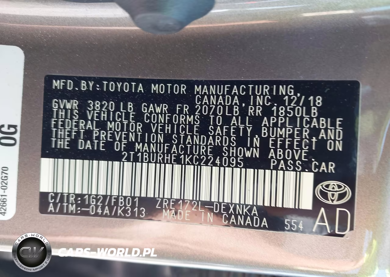 2019 Toyota Corolla Le VIN:2T1BURHE1KC224095 - 9