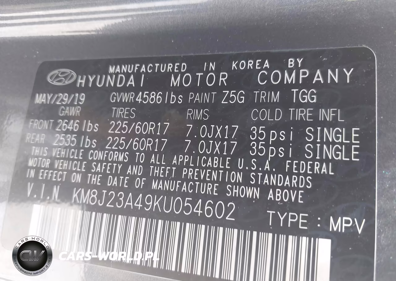 2019 Hyundai Tucson Se VIN:KM8J23A49KU054602 - 9