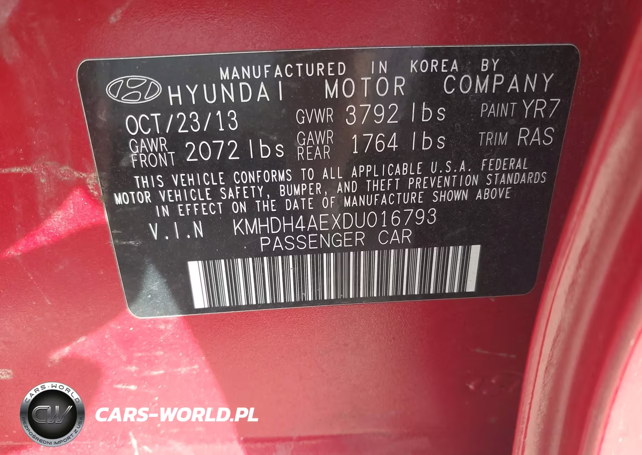 2013 Hyundai Elantra Gls VIN:KMHDH4AEXDU016793 - 9