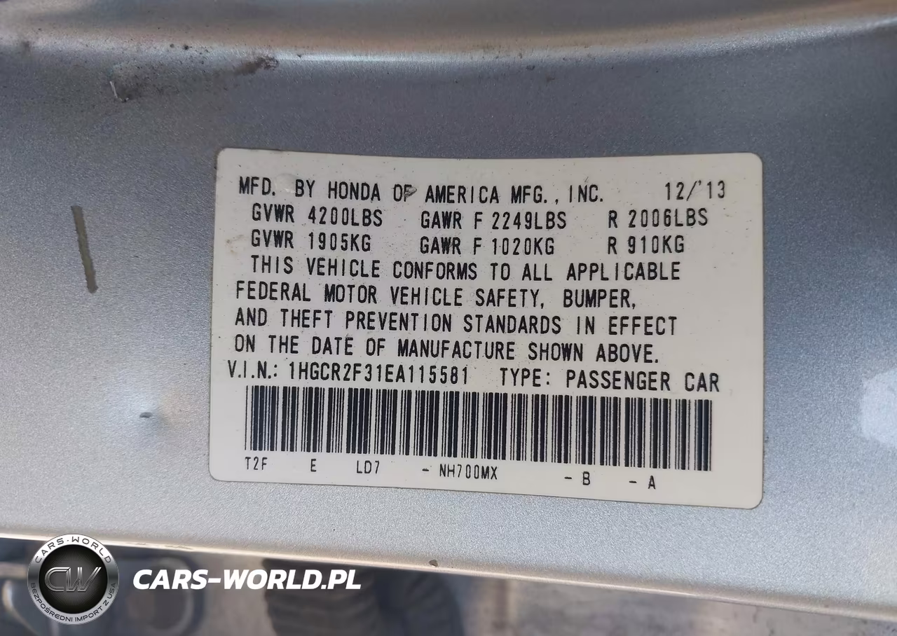2014 Honda Accord Lx VIN:1HGCR2F31EA115581 - 9