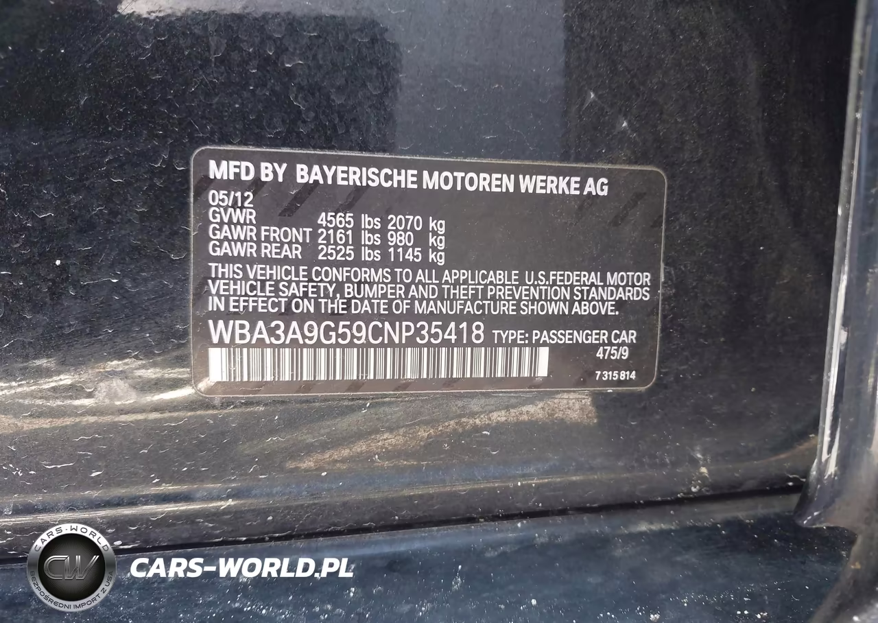 2012 BMW 335I VIN:WBA3A9G59CNP35418 - 9