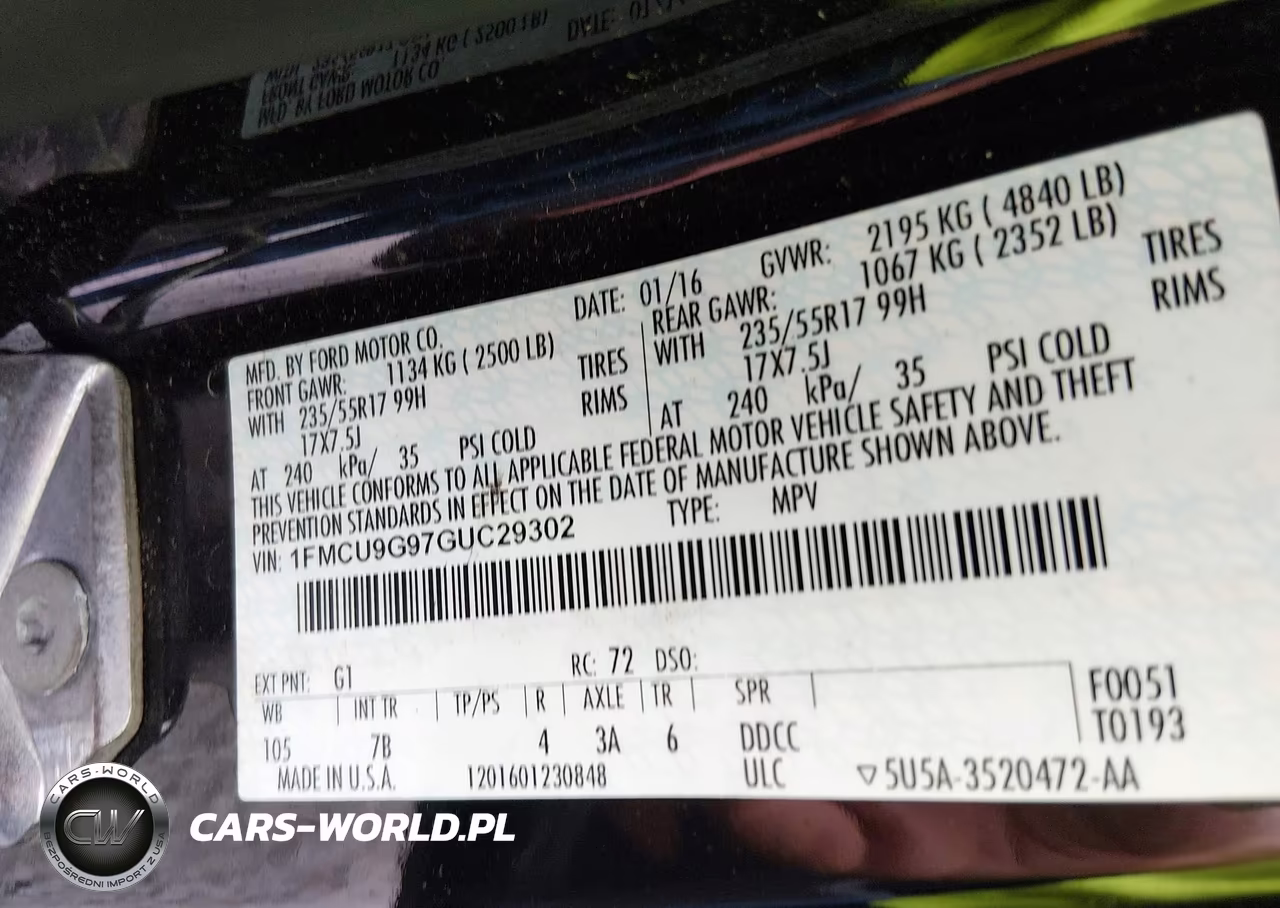 2016 Ford Escape Se VIN:1FMCU9G97GUC29302 - 9