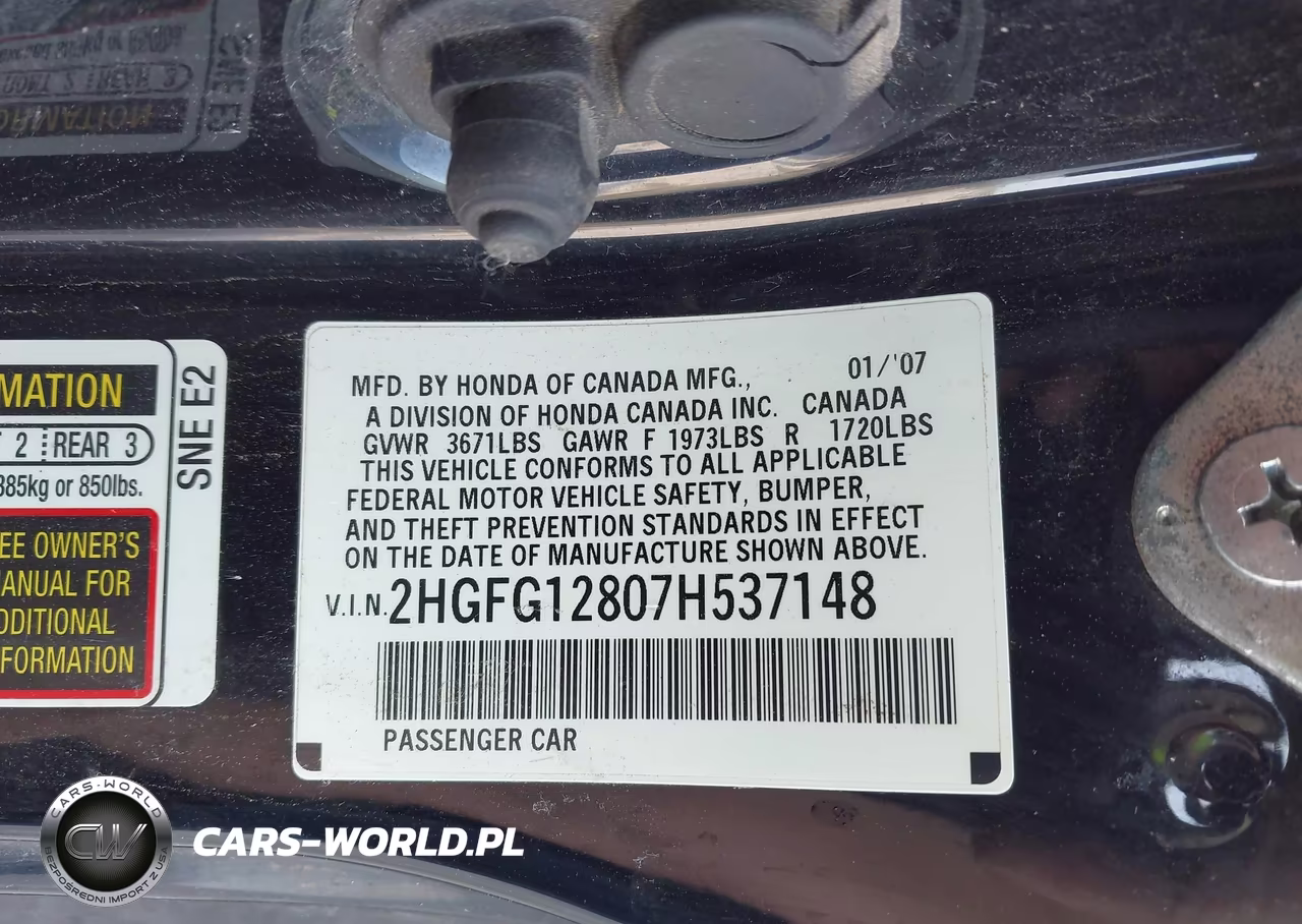 2007 Honda Civic Ex VIN:2HGFG12807H537148 - 9
