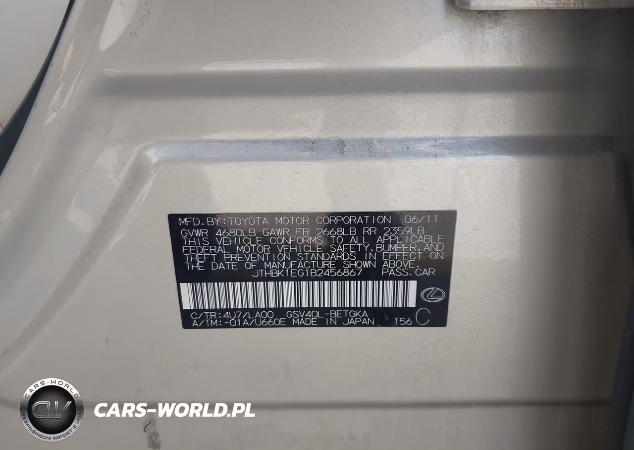 2011 Lexus Es 350 VIN:JTHBK1EG1B2456867 - 9