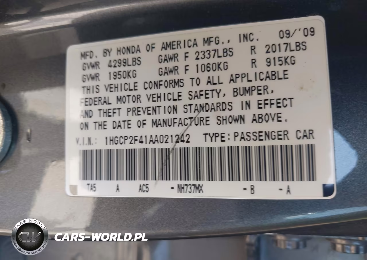 2010 Honda Accord 2.4 Lx-P VIN:1HGCP2F41AA021242 - 9