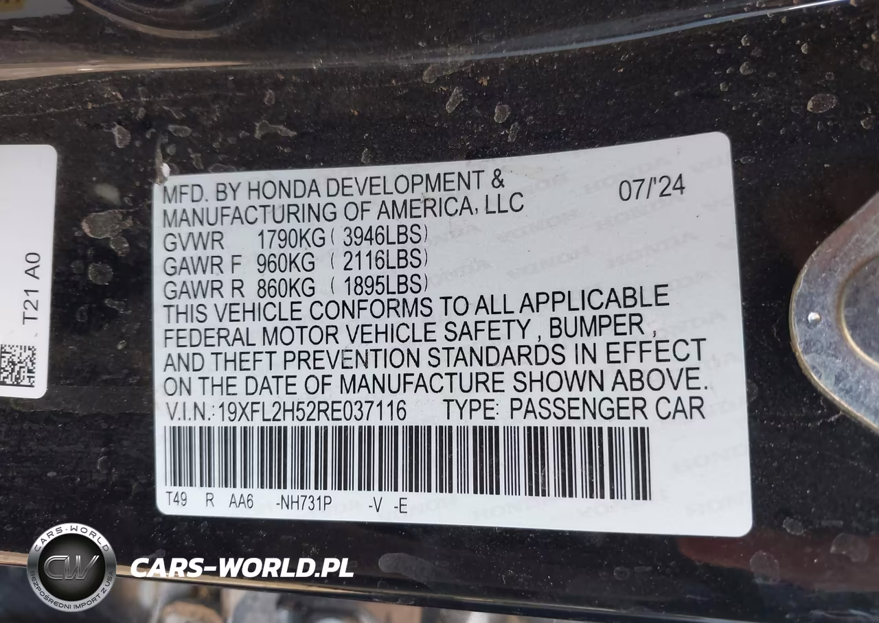 2024 Honda Civic Lx VIN:19XFL2H52RE037116 - 9