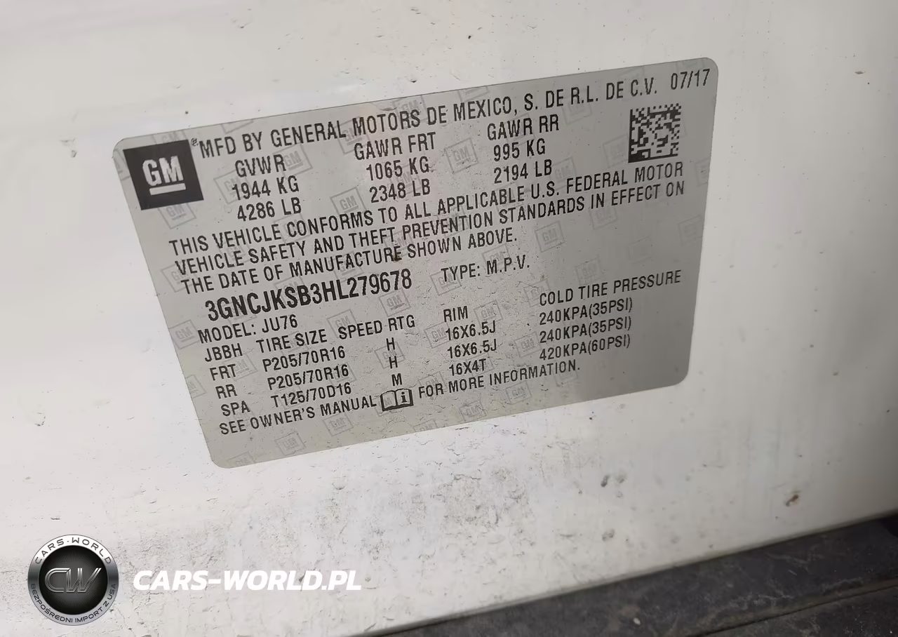 2017 Chevrolet Trax Ls VIN:3GNCJKSB3HL279678 - 9