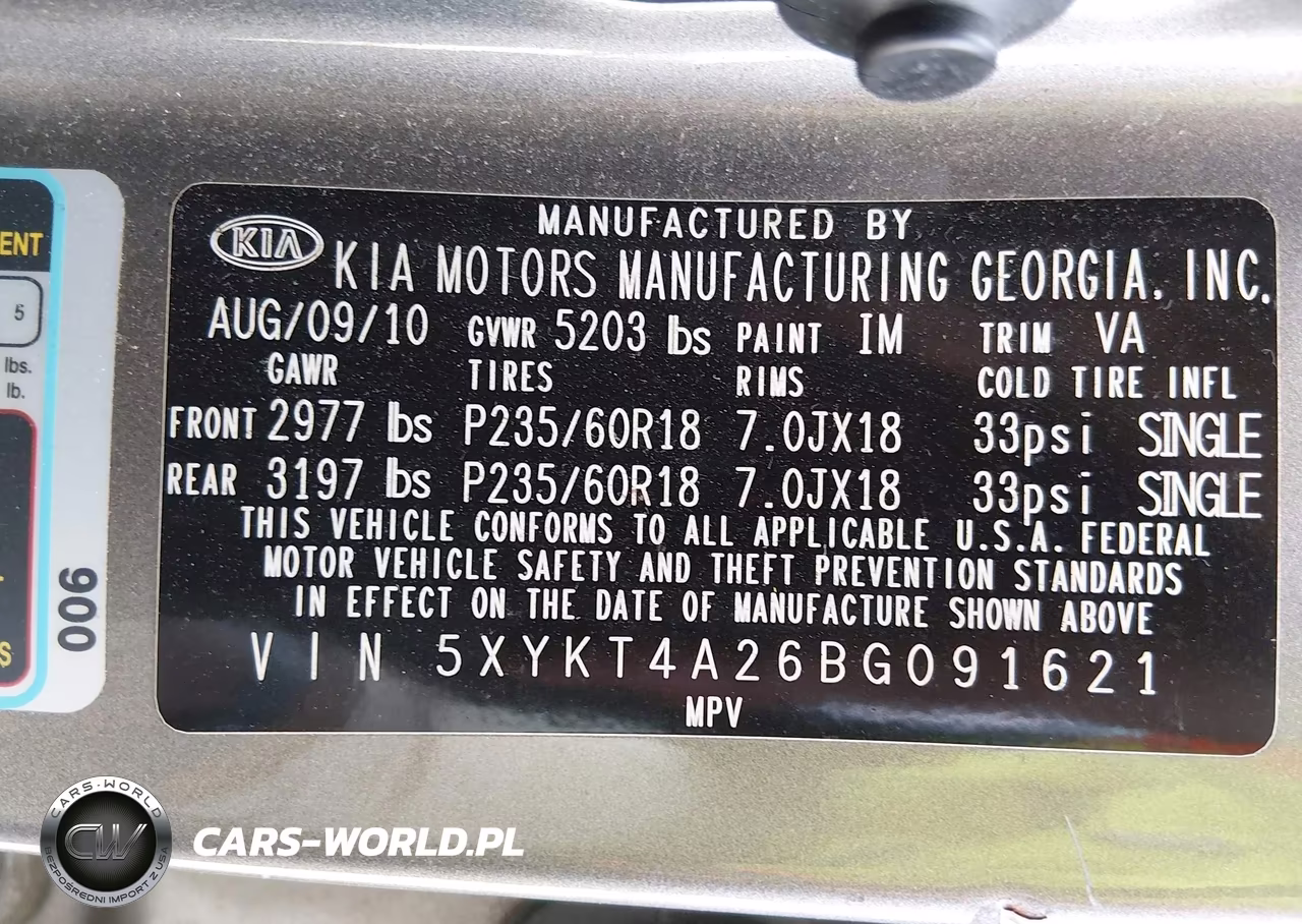2011 Kia Sorento Lx V6 VIN:5XYKT4A26BG091621 - 9