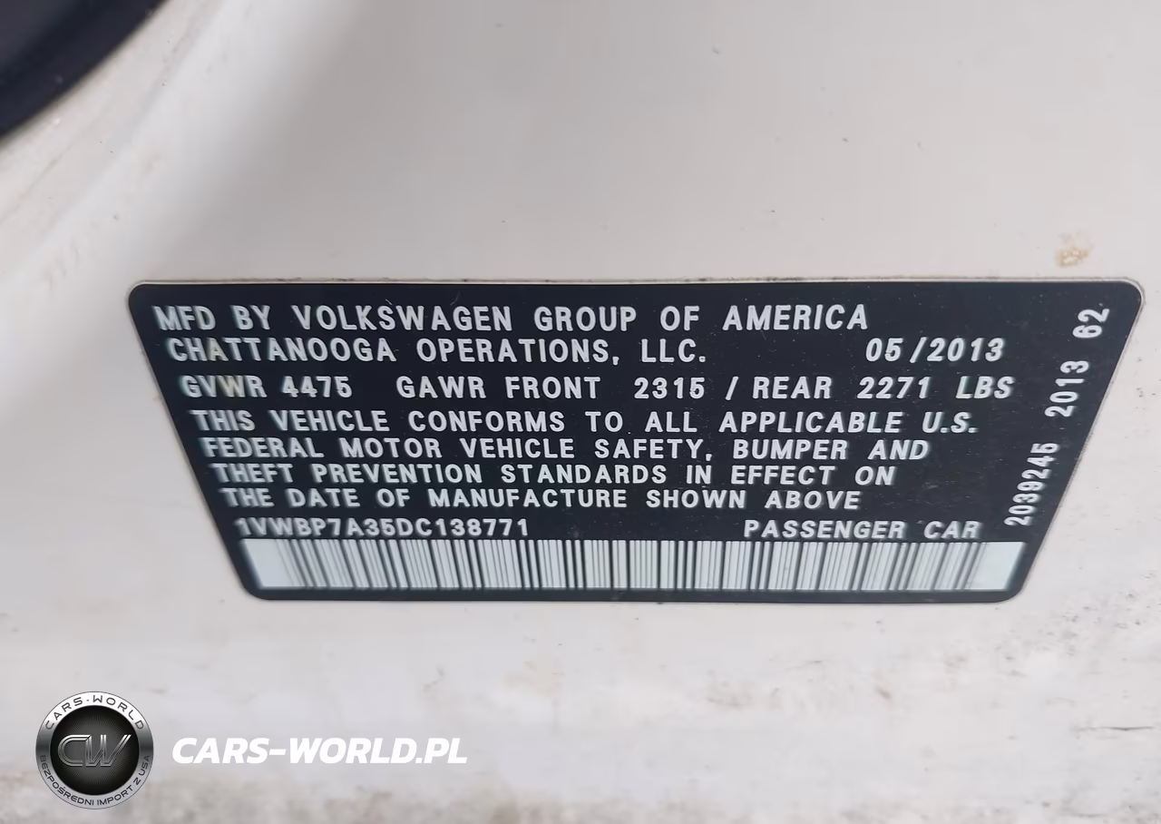 2012 Volkswagen Passat Se VIN:1VWBP7A35DC138771 - 9