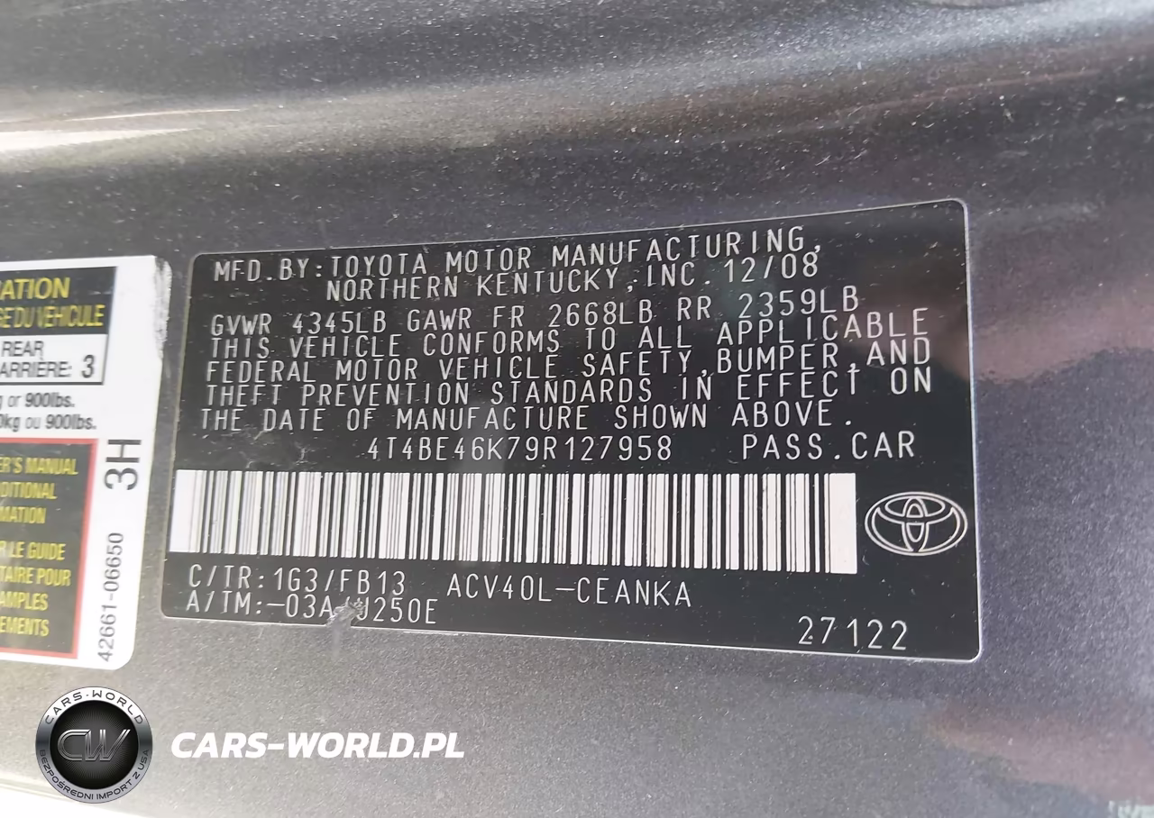 2009 Toyota Camry Le VIN:4T4BE46K79R127958 - 9