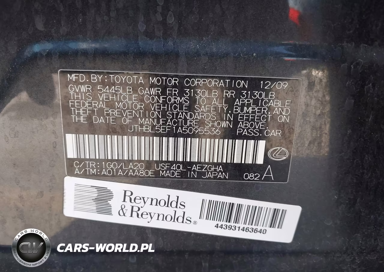 2010 Lexus Ls 460 VIN:JTHBL5EF1A5095536 - 9