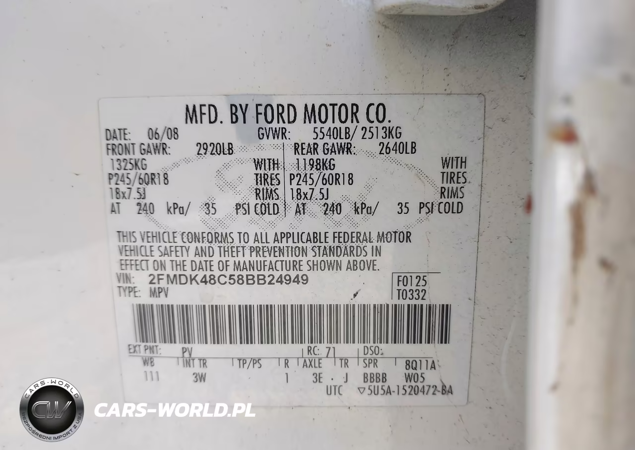 2008 Ford Edge Sel VIN:2FMDK48C58BB24949 - 9