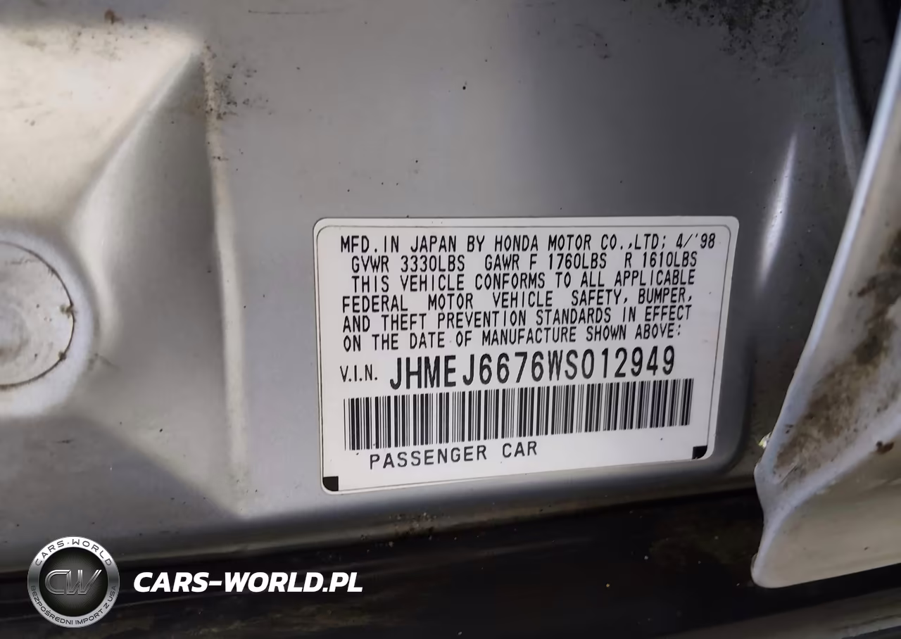1998 Honda Civic Lx VIN:JHMEJ6676WS012949 - 9