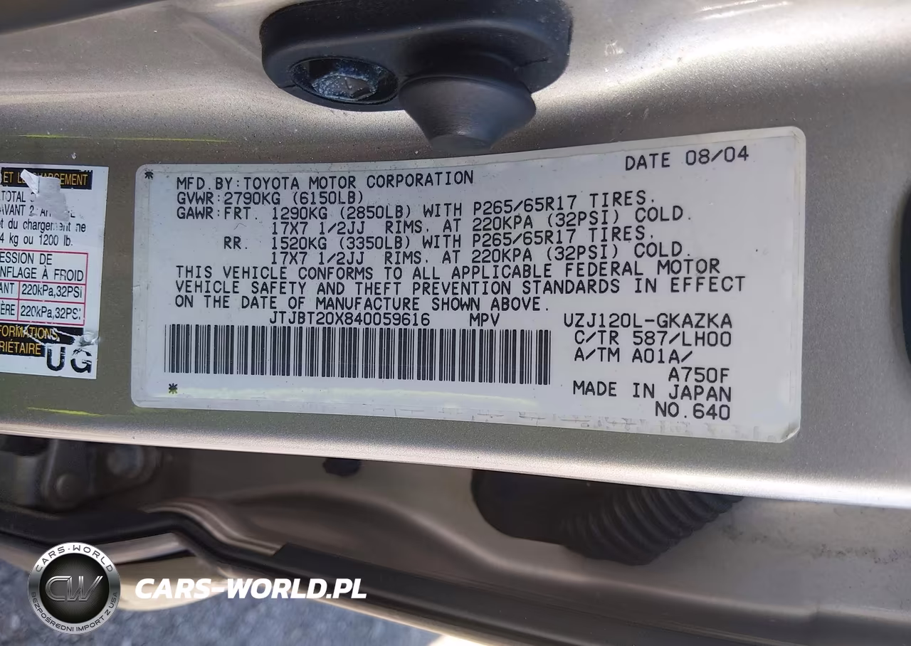 2004 Lexus Gx 470 VIN:JTJBT20X840059616 - 9