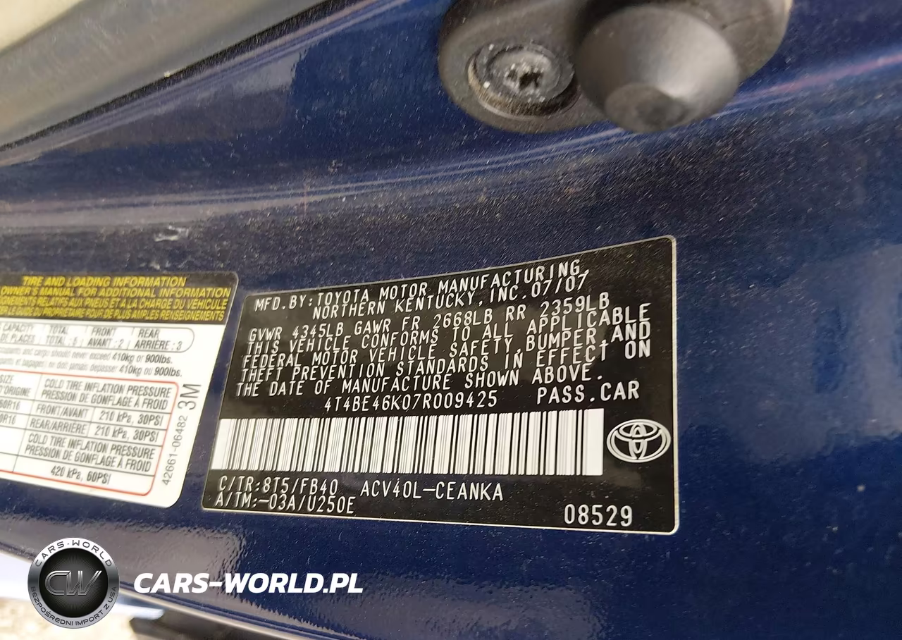 2007 Toyota Camry Le VIN:4T4BE46K07R009425 - 9