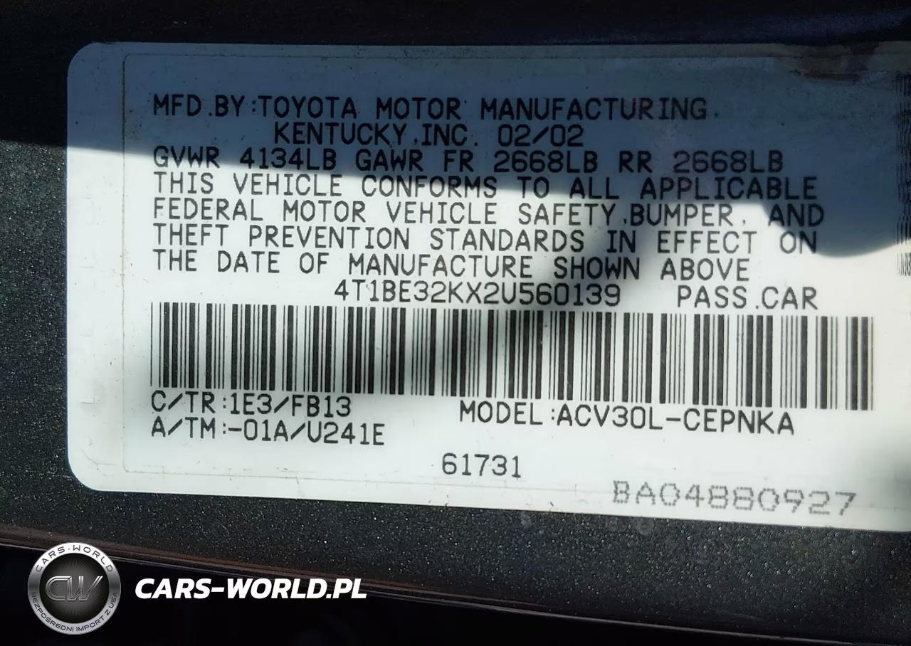 2002 Toyota Camry Le VIN:4T1BE32KX2U560139 - 9