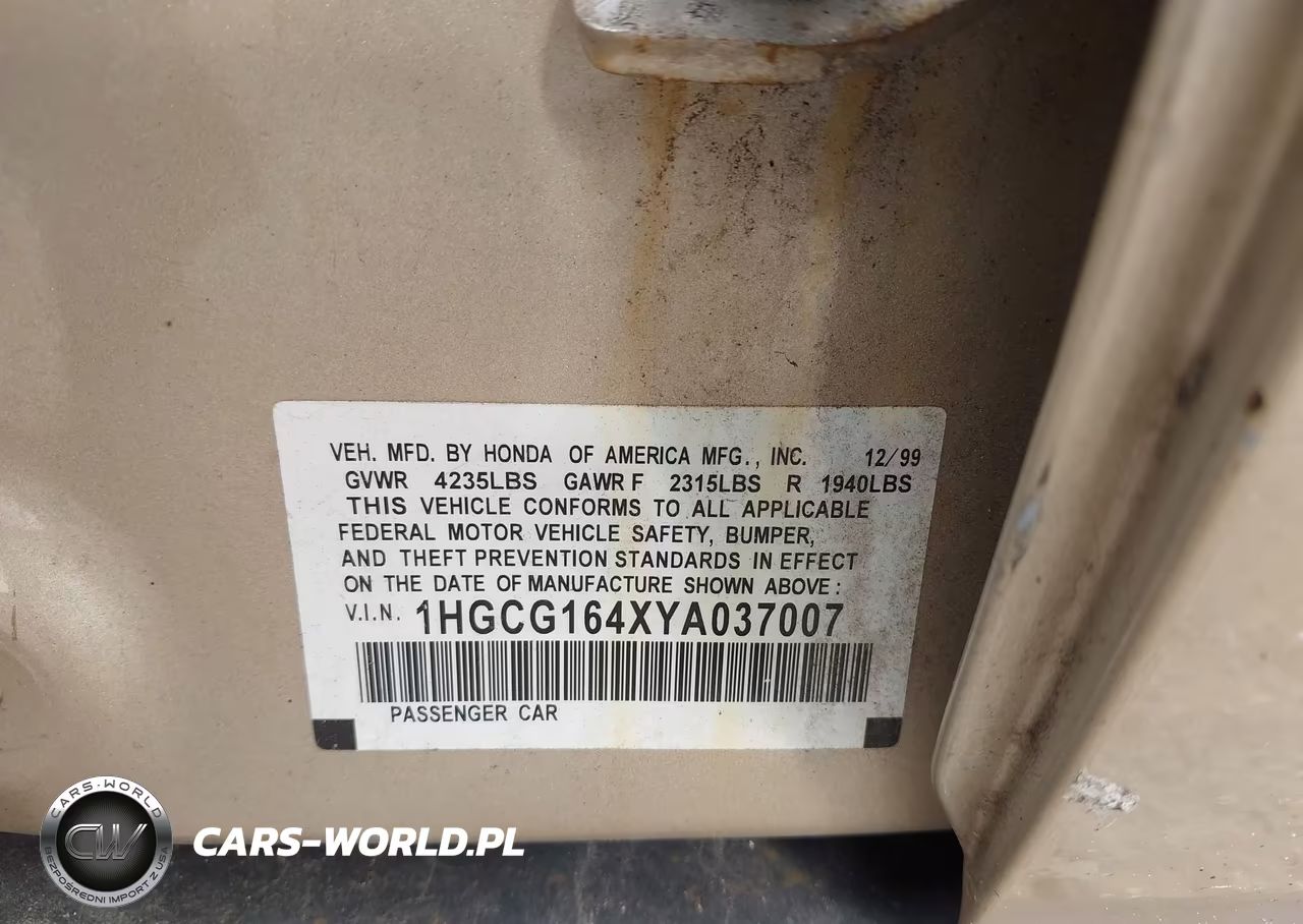2000 Honda Accord 3.0 Lx VIN:1HGCG164XYA037007 - 9