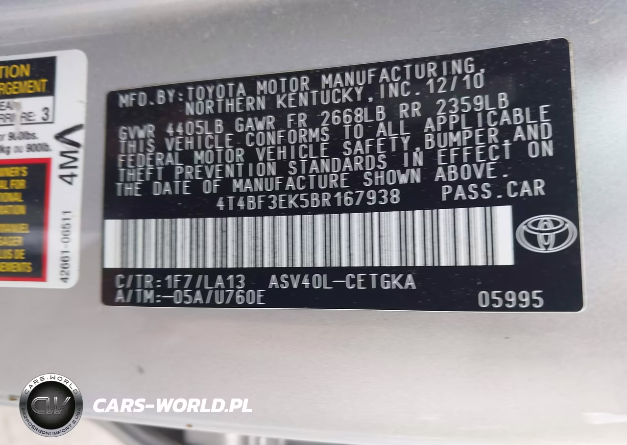 2011 Toyota Camry Xle VIN:4T4BF3EK5BR167938 - 9
