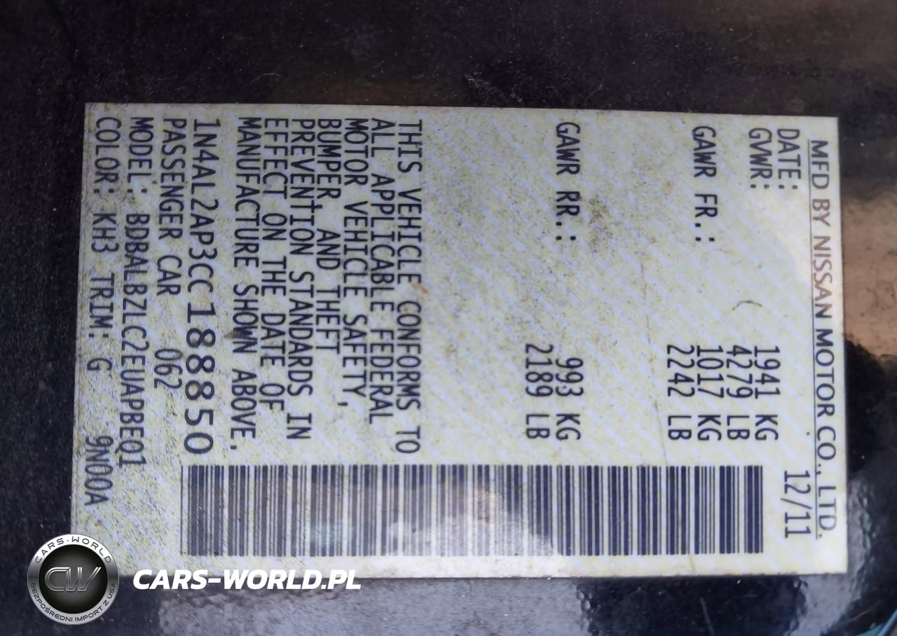 2012 Nissan Altima 2.5 S VIN:1N4AL2AP3CC188850 - 9