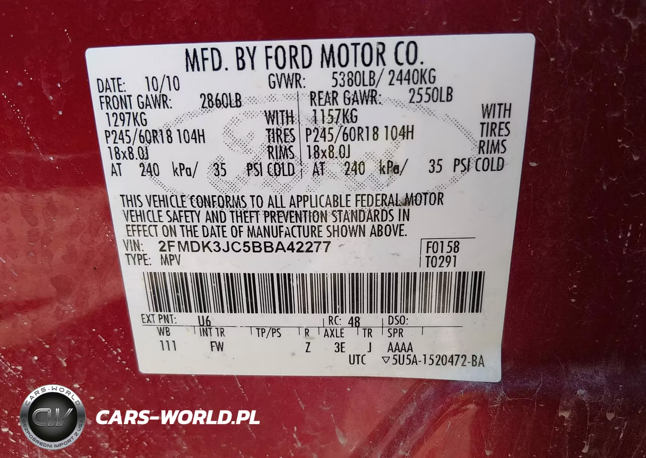 2011 Ford Edge Sel VIN:2FMDK3JC5BBA42277 - 9
