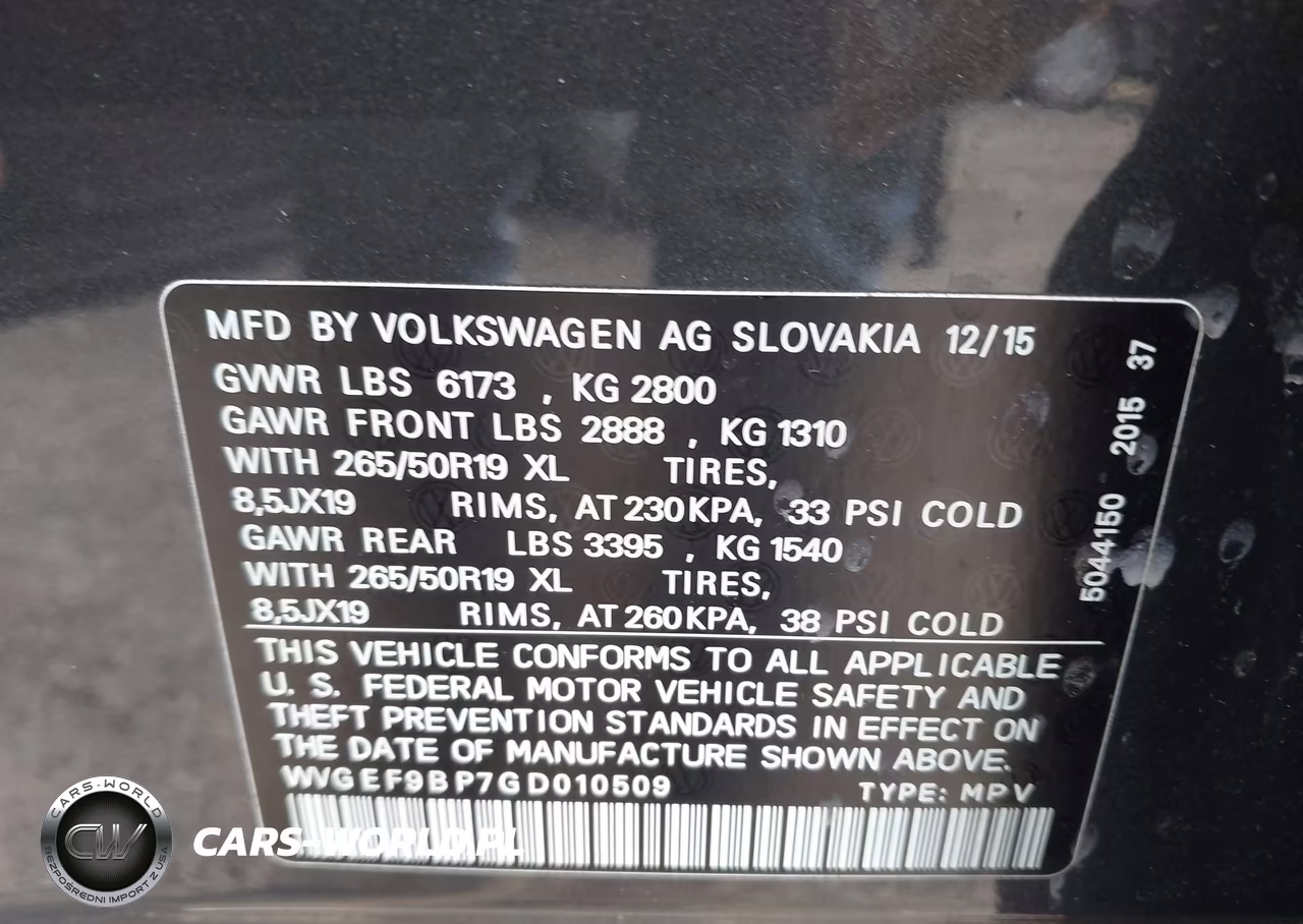 2016 Volkswagen Touareg Vr6 Lux VIN:WVGEF9BP7GD010509 - 9