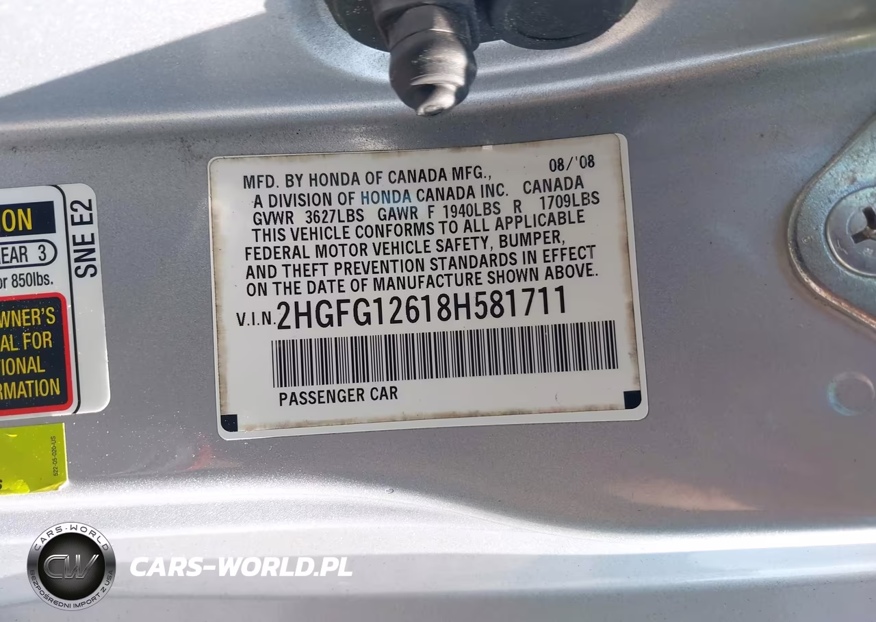 2008 Honda Civic Lx VIN:2HGFG12618H581711 - 9