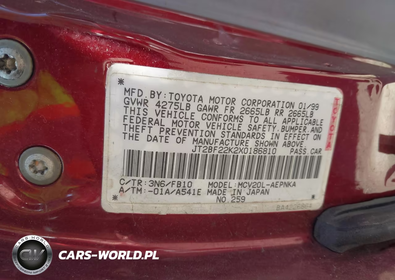 1999 Toyota Camry Le V6 VIN:JT2BF22K2X0186810 - 9