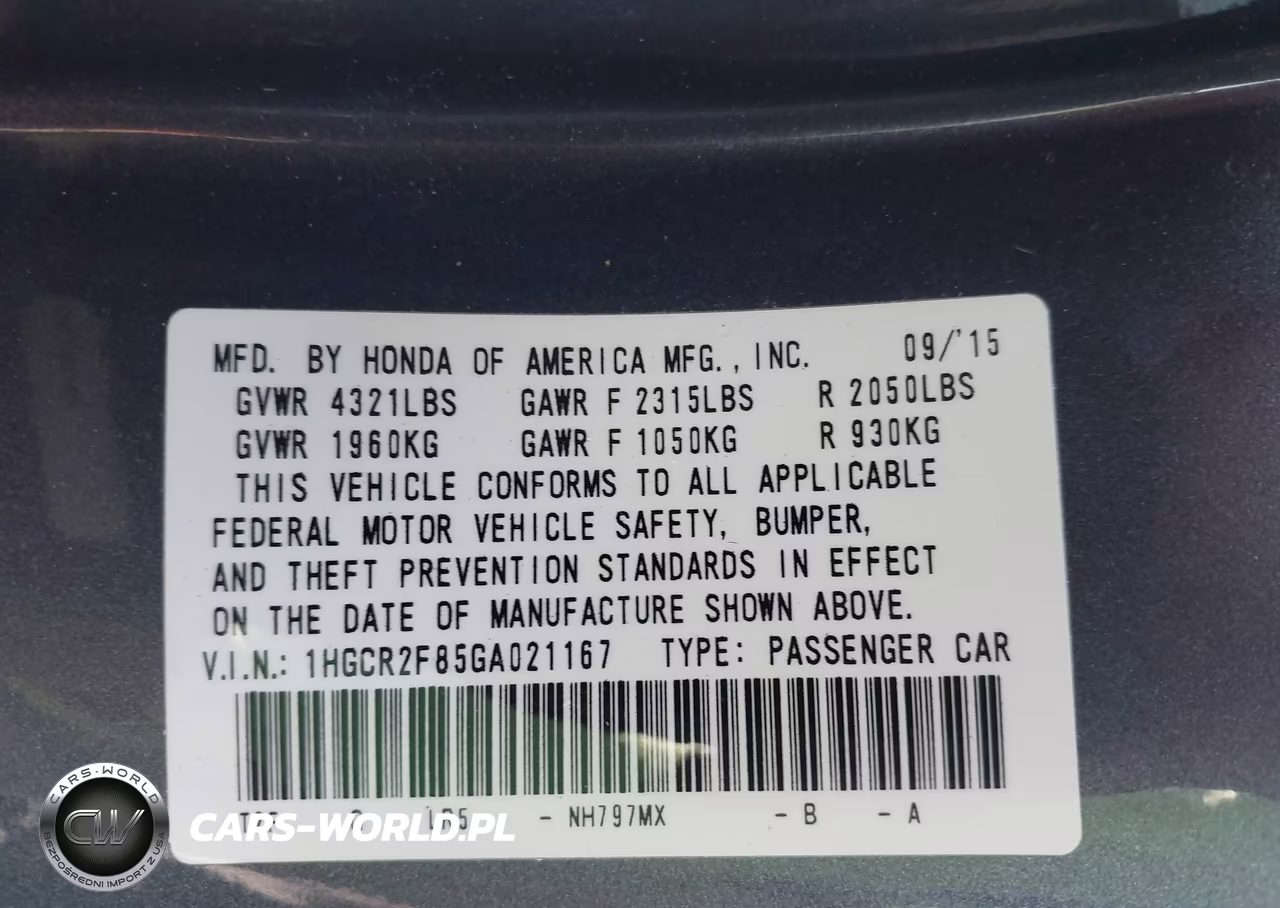 2016 Honda Accord Ex-L VIN:1HGCR2F85GA021167 - 9