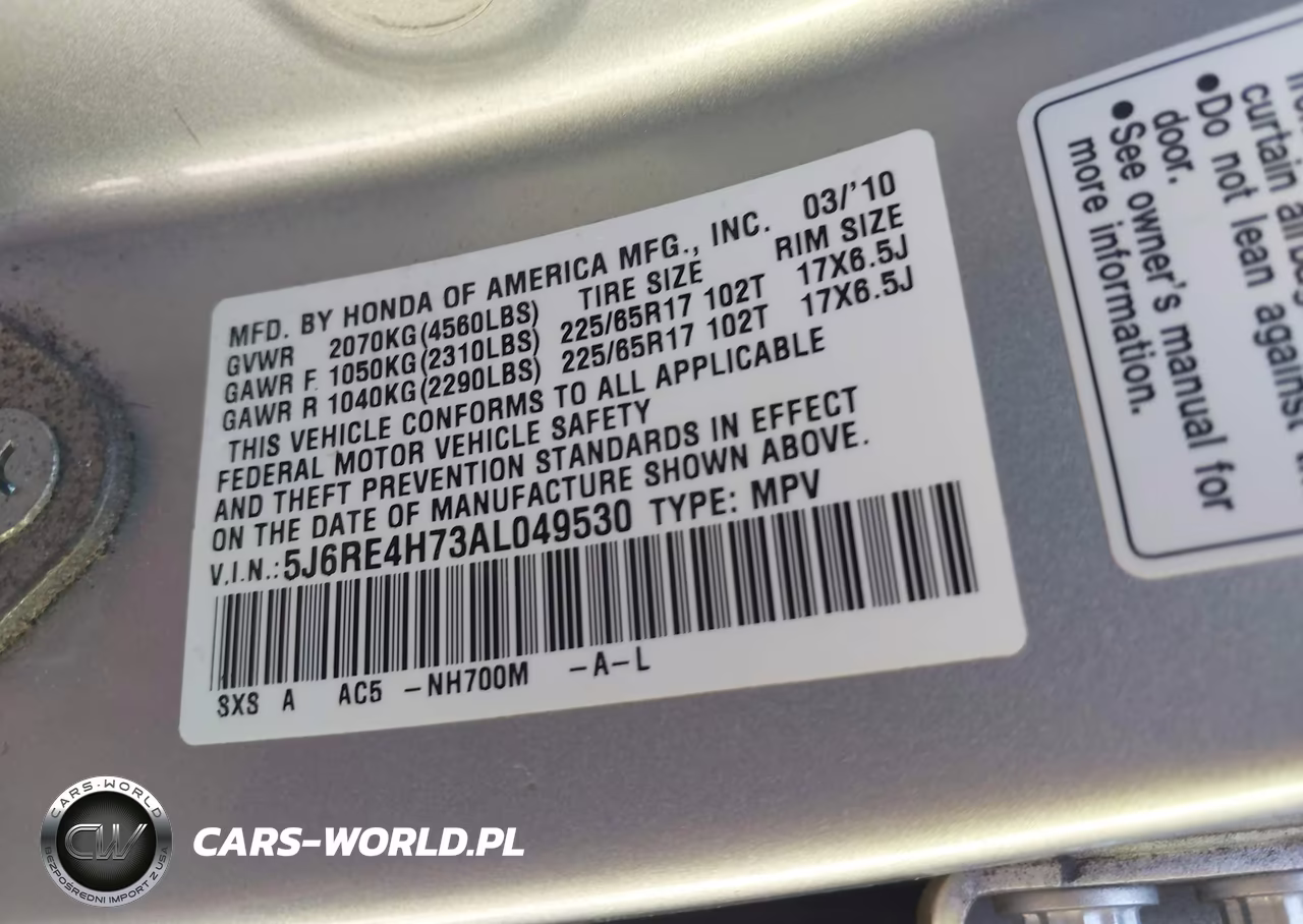 2010 Honda Cr-V Ex-L VIN:5J6RE4H73AL049530 - 9