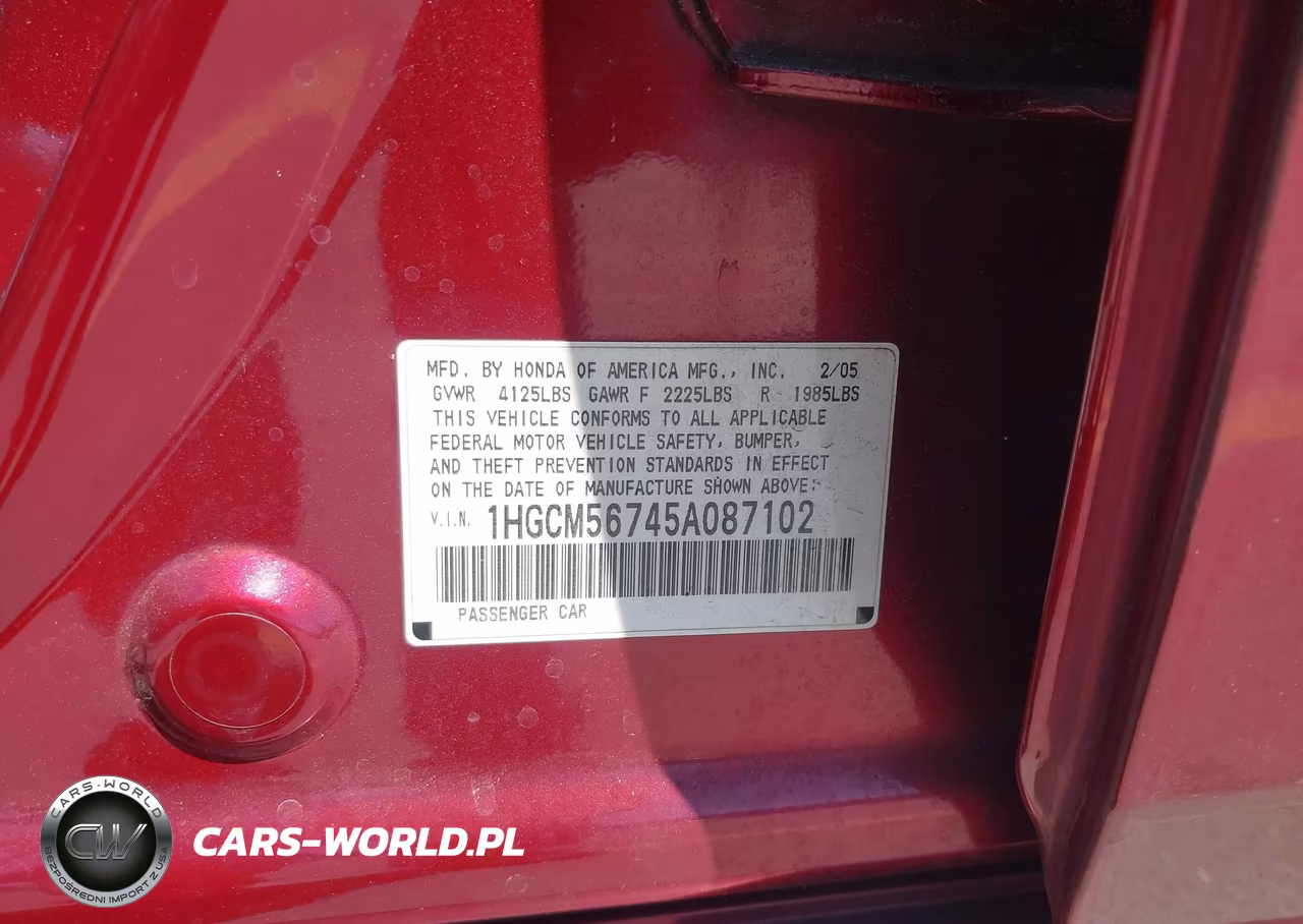 2005 Honda Accord 2.4 Ex VIN:1HGCM56745A087102 - 9
