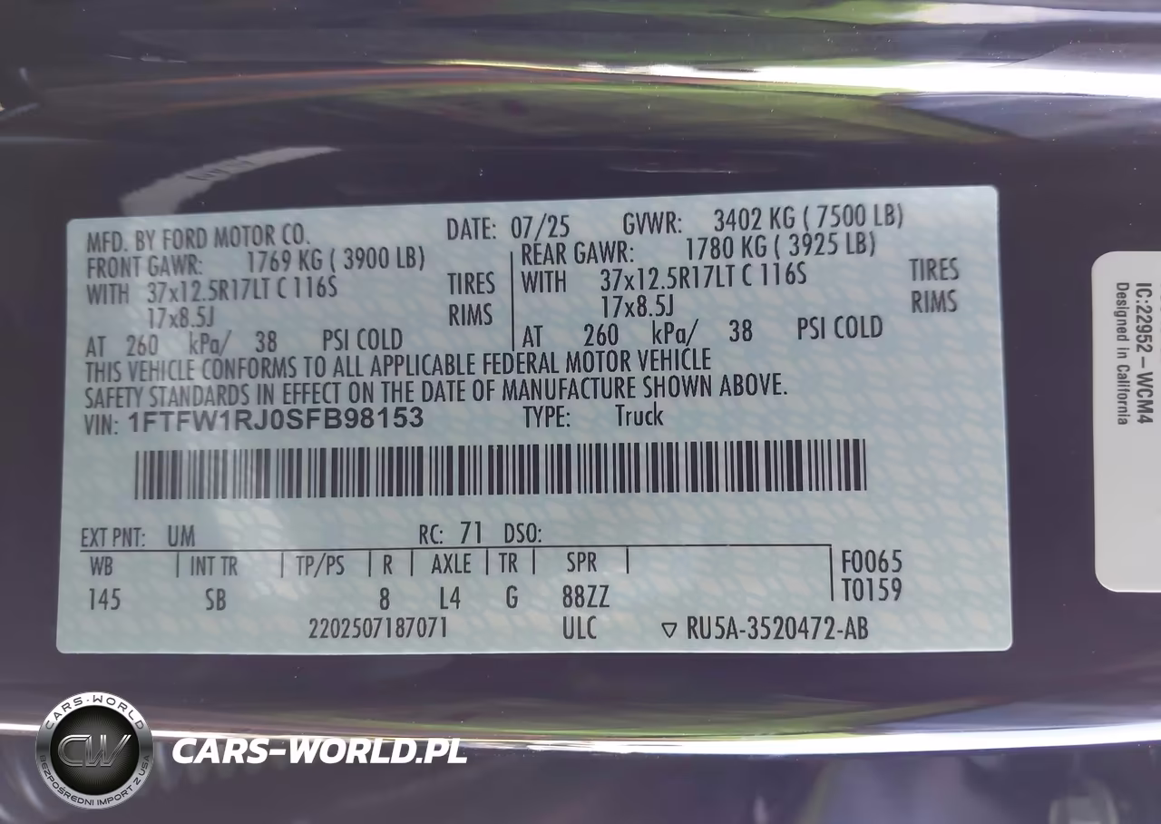 2025 Ford F-150 Raptor VIN:1FTFW1RJ0SFB98153 - 9