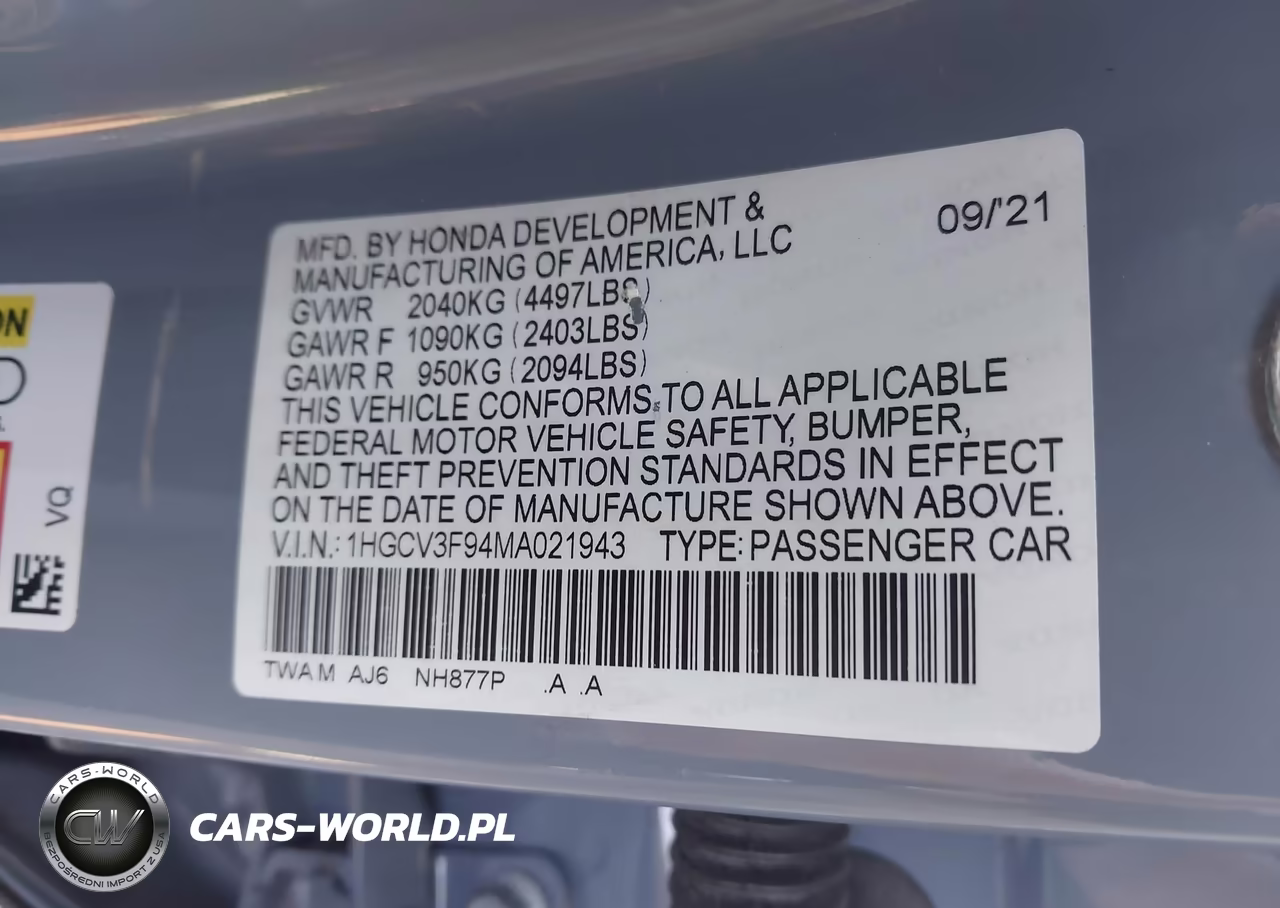 2021 Honda Accord Hybrid Touring VIN:1HGCV3F94MA021943 - 9