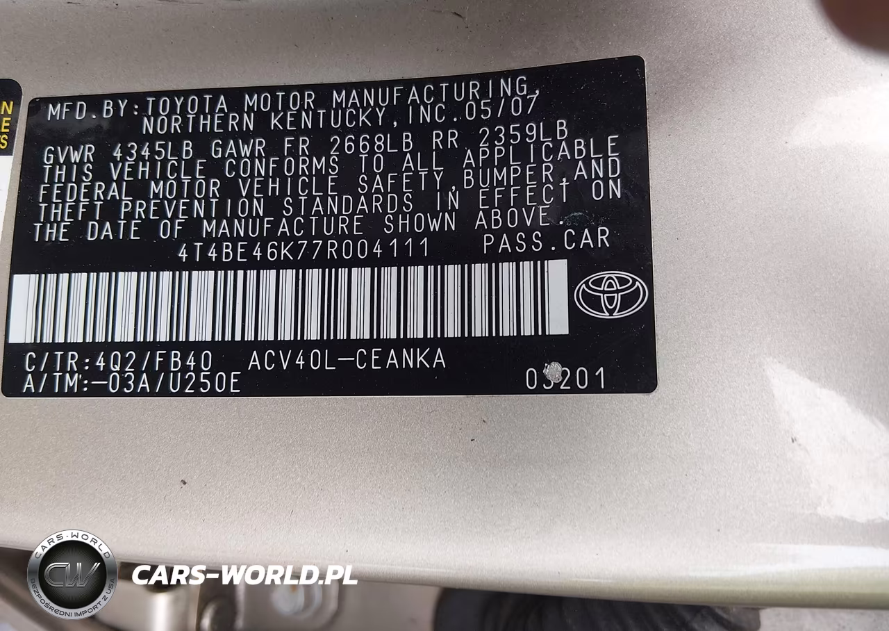 2007 Toyota Camry Le VIN:4T4BE46K77R004111 - 9