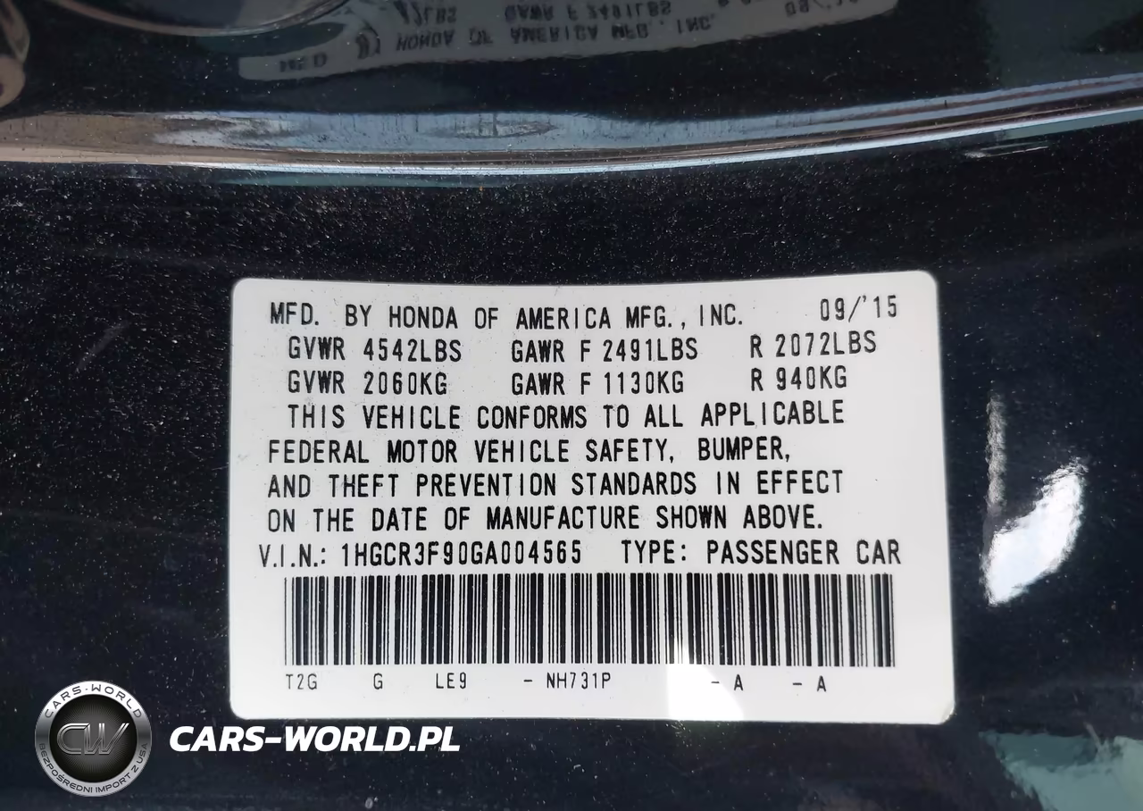 2016 Honda Accord Touring VIN:1HGCR3F90GA004565 - 9