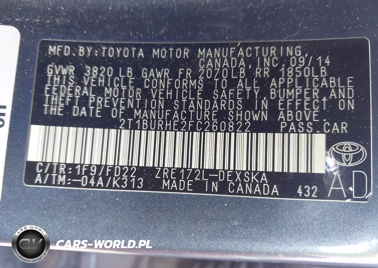 2015 Toyota Corolla S Plus VIN:2T1BURHE2FC260822 - 9